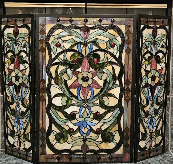 Tiffany Glass 3-Panel Screen- Rare, One of a Kind