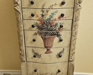Antique White Jewelry Cabinet w/ Flowers & Urn