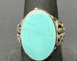 925 Silver w/ Turquoise Ring, Size 6.5, TW 7.87g