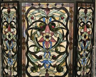 Tiffany Glass 3-Panel Screen- Rare, One of a Kind