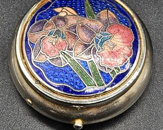 Vintage Cloisonne Pill Box, Cobalt w/ Flower