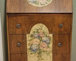 Vintage Burled Wood Arts & Crafts Desk w/ Flowers
