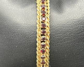 14kt Gold w/ Garnet Bangle Bracelet, TW 14.7g