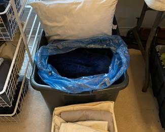3 bed pillows. large, thick, cozy blanket, shower curtain and liners.