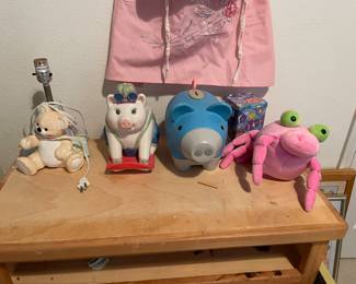 Piggy banks and lamp.  Lamp shade not shown but included with lamp.
