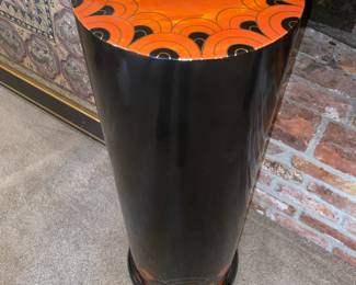 Orange/Black Lacquered Rounded Rectangle Mirror with Matching Demilune and Pedestal Table - Made in Macau 