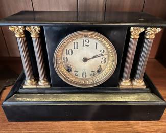 Black/Gold Mantle Clock with Column Design