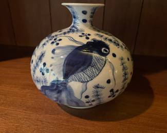 Blue/White Chinoiserie with Fish Design Vase