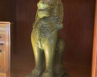 Gold Resin Foo Dog Temple Guardian Lion Statue Bookend/Statue