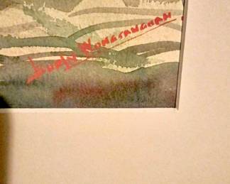 Framed & Matted Watercolor of Couple Walking Through Tree Lined Path - Signed by J. Wongsamguam