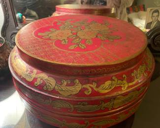 Red Lacquer Chinese Wedding Box with Floral Design