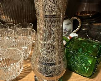 Etched Metal Silver Over Brass Vase - Made in India