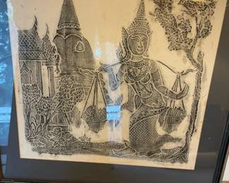  Framed& Matted Tibetan Temple Black Rubbing on Rice Paper