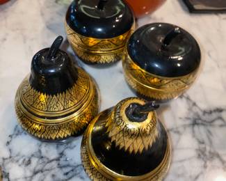 Black & Gold Thai Lacquer Boxes - Apples & Pears