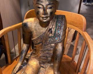 Gold Gilt Wooden Burmese Buddhist Monk Statue