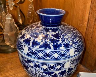2 Matching Chinese Blue/White Chinoiserie Lidded Bowls