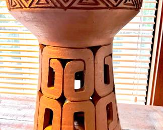 Brown Pottery Aztec Design Candle Holder