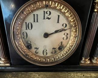 Black/Gold Mantle Clock with Column Design
