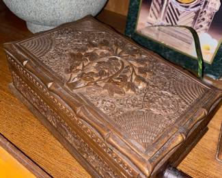 Hand Carved Wood Box with Floral Design