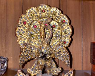 Burmese Gold Tone Peacock Figurine