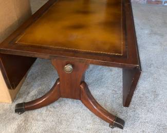 Mahogany Dropleaf Coffee Table/Server Table with Leather Top