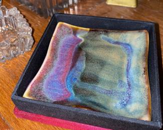 Multicolored Pottery Square Trinket Tray