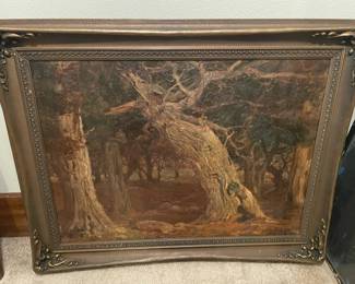 Ornate Framed Oil Painting of Woods