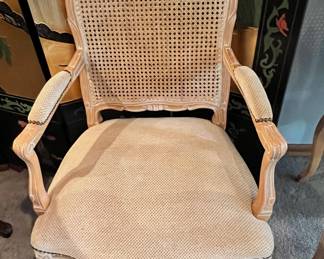 Cream  20th Century Louis XV Style Armchair with Cane Back