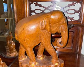 Wood Carved Textured Elephant Figurine