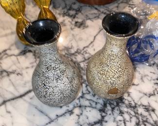Pair of White/Black Lava Glaze Small Vases