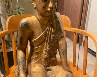 Gold Wooden Burmese Buddhist Monk Statue