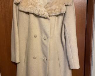 Cream Wool Coat with Fur Collar