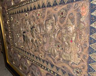 Framed Burmese Kalaga Tapestry