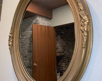 Beveled Oval Mirror in Composition Frame