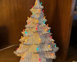 Ceramic White Christmas Tree with Holly Base