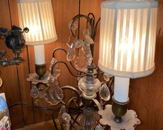 Brass Candelabra Lamp with Crystal Pendants