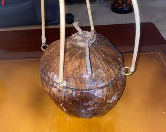 Chinese Blue/White Teapot with Coconut Shell Carrying Case