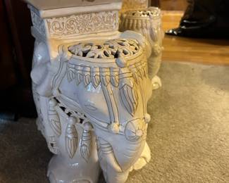 Pair of Mid Century Cream Ceramic Elephant Side Tables/Stools