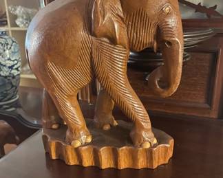 Wood Carved Textured Elephant Figurine