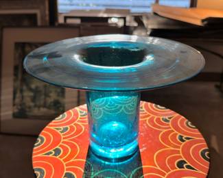 Blown Glass Blue Vase with Wide Rim