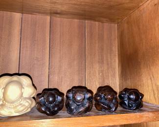 Assortment of Carved Rosewood Weeping Buddhas, Carved Light Wood Weeping Buddha