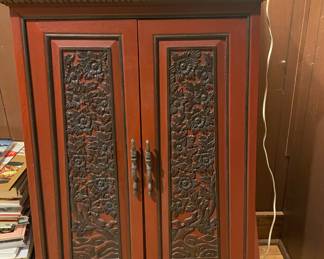 Rosewood Jewelry Cabinet with Etched Floral Design