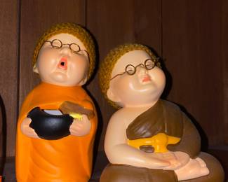 Pair of Painted Ceramic Thai Monk Coin Banks