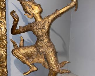 Gold Tone Indonesian Goddess with Bow Sculpture