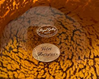 Vetri Artistic Blown Amber Glass Bowl with Ruffled Edge - Made in Italy