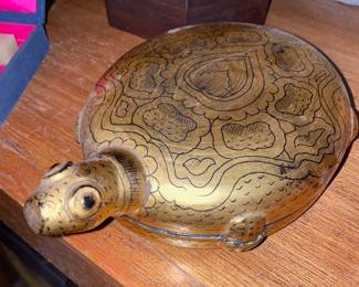Burmese Gold and Black Lacquered Wood Turtle Trinket Box