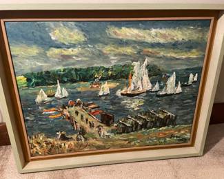 Framed & Matted 1969 Oil Painting of Mahone Bay by Soon