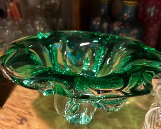 Green/Clear Bohemia Czechoslovakia Crystal Glass Vase