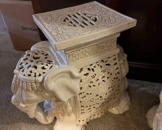 Pair of Mid Century Cream Ceramic Elephant Side Tables/Stools