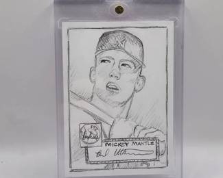 ONE OF ONE MICKEY MANTLE 1952 ROOKIE CARD SKETCH BY TOPPS ARTIST